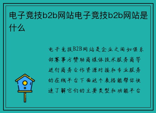 电子竞技b2b网站电子竞技b2b网站是什么